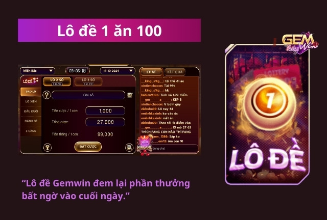 Lô đề 1 ăn 100 tại Gemwin